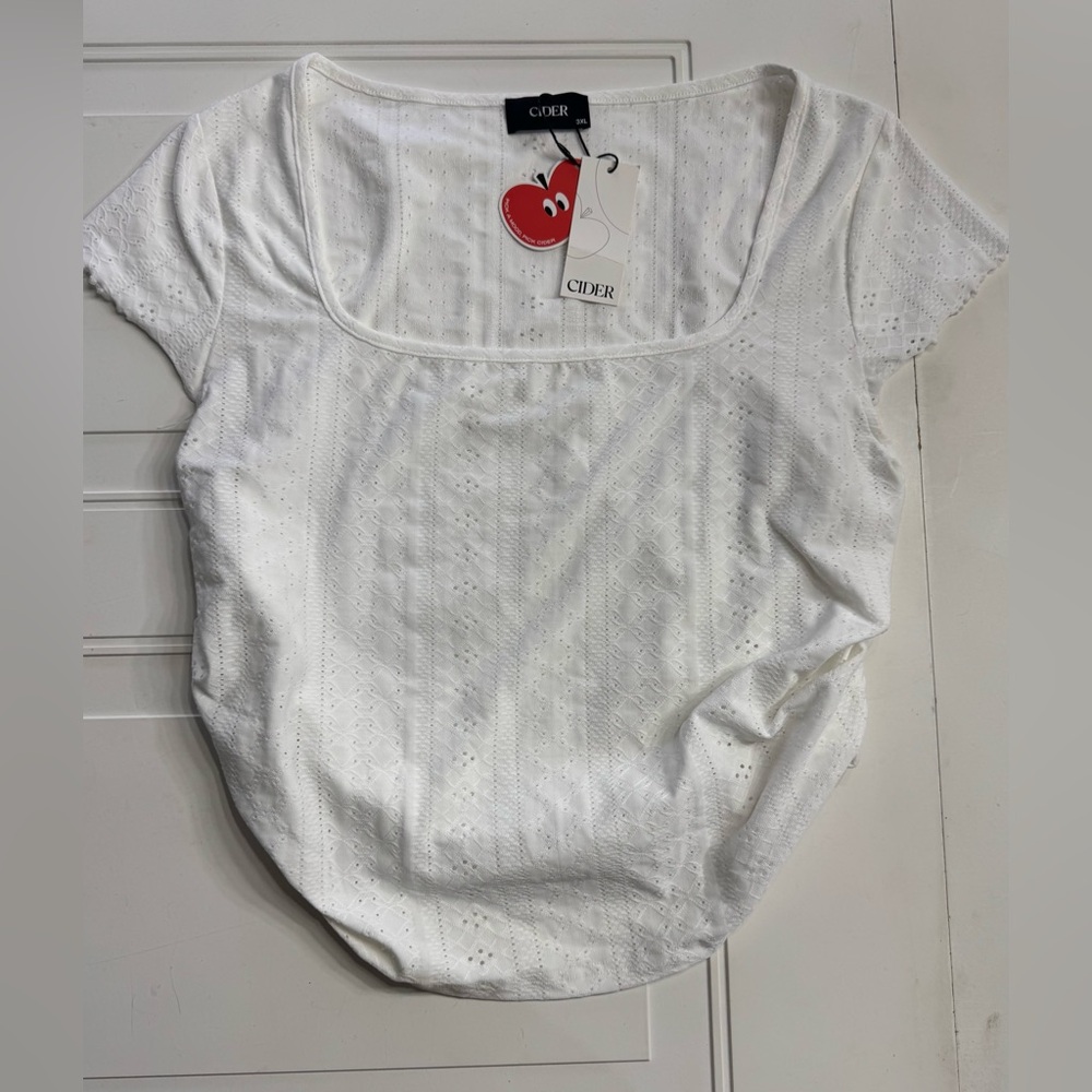 Cider NWT Women’s 3X White Side Ruched Flutter Sleeve Blouse Top